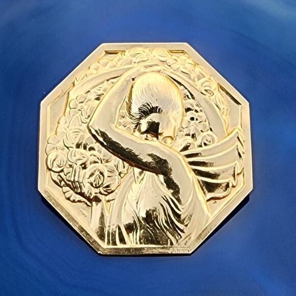 Pierre Turin Porteuse de Fleurs Gilded Bronze Art Deco Medallion Brooch - Picture 2 of 9